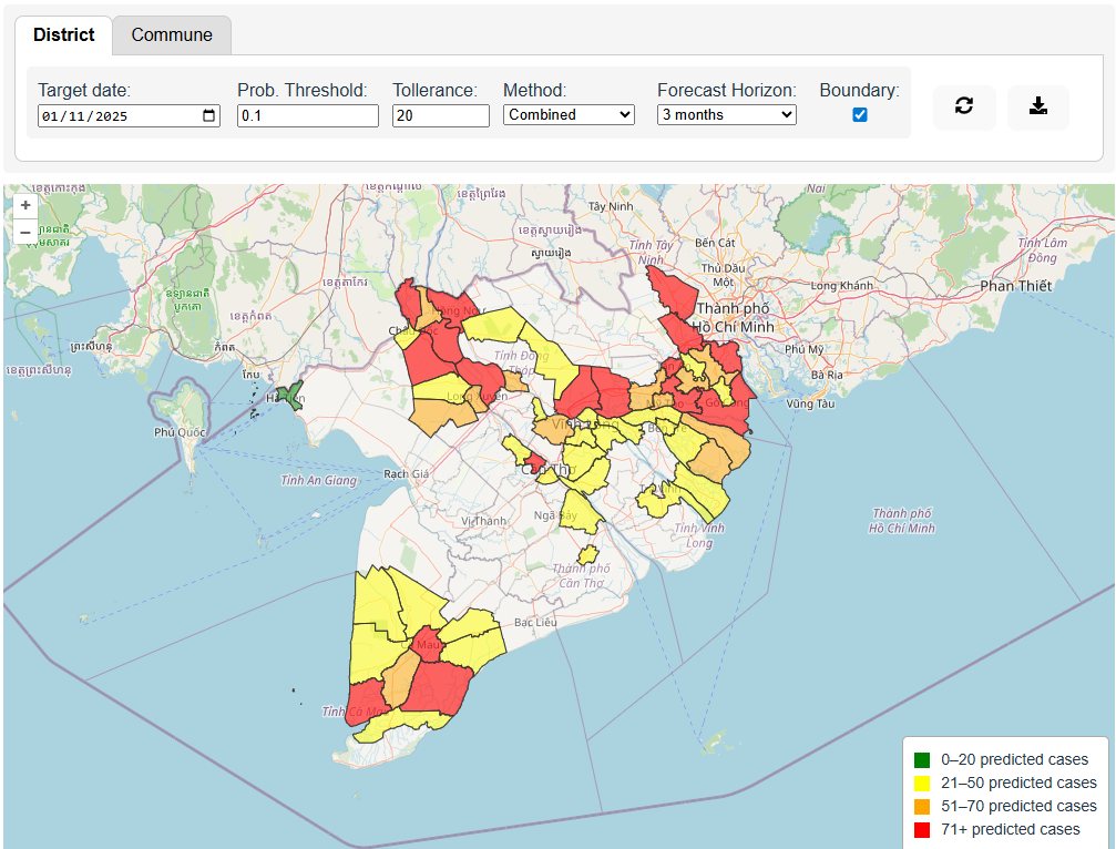 Illustrative E-DENGUE risk map from project materials